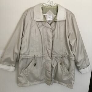 Jaclyn Smith Classics Plus Vtg Windbreaker Lightweight Pewter Jacket Hoodie XL